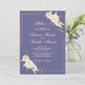 Violet Ivory Floral Leaves Branch Muslim Wedding Kaart (Staand voorkant)