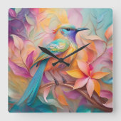 Violet Keelzangende Zangvogel Fantasie Vogel Vierkante Klok (Voorkant)