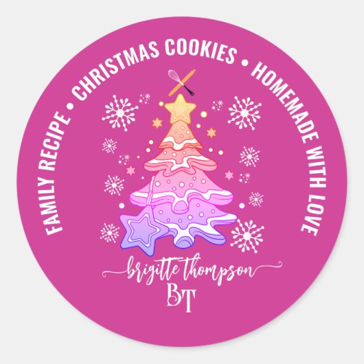Violet Kerstboom Cookie Baking Crew Sneeuwvlok Ronde Sticker (Voorkant)