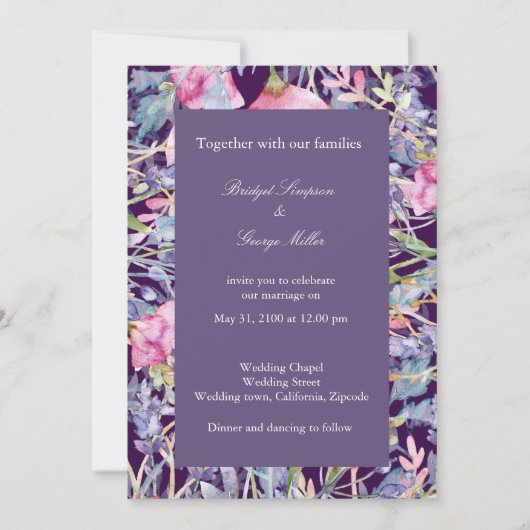 Violet Kleurrijke Wildflower Groen Bruiloft Kaart (Voorkant)