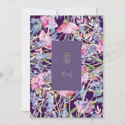 Violet Kleurrijke Wildflower Groen Bruiloft Kaart (Achterkant)