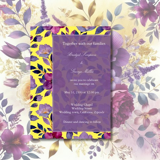 Violet Kleurrijke Wildflower Groen Bruiloft Kaart