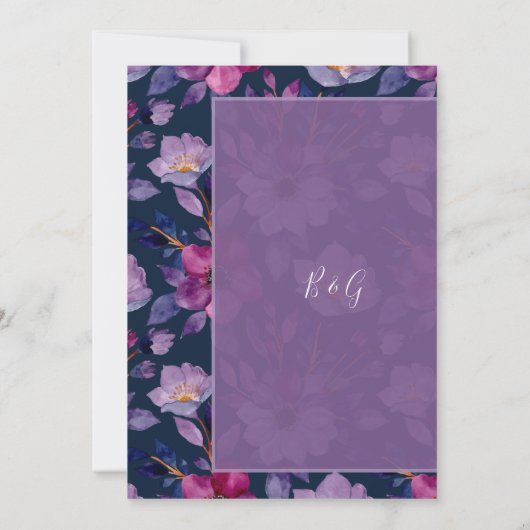 Violet Kleurrijke Wildflower Groen Bruiloft Kaart (Achterkant)