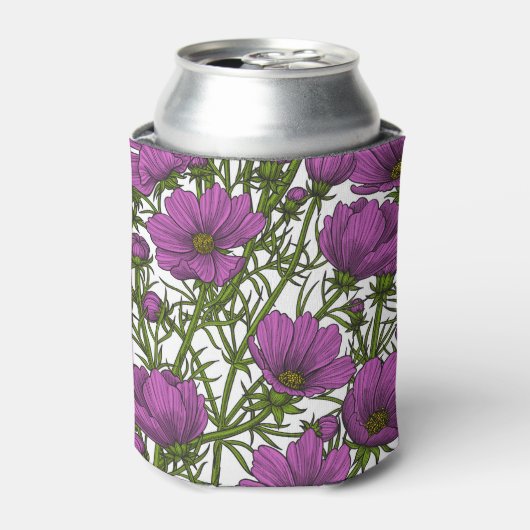 Violet kosmos bloemen blikjeskoeler (Blikje Voorkant)