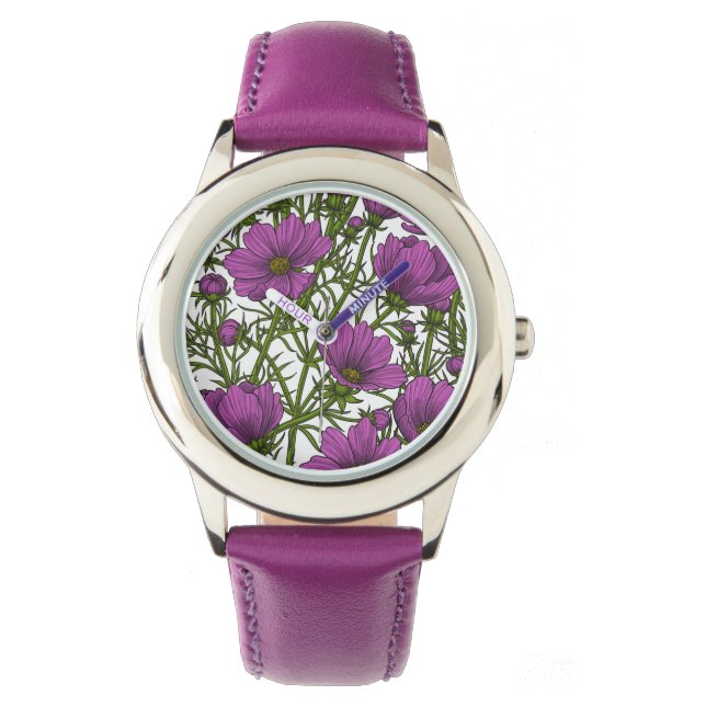 Violet kosmos bloemen horloge (Voorkant)
