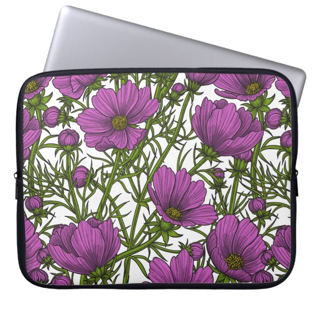 Violet kosmos bloemen laptop sleeve (Voorkant)