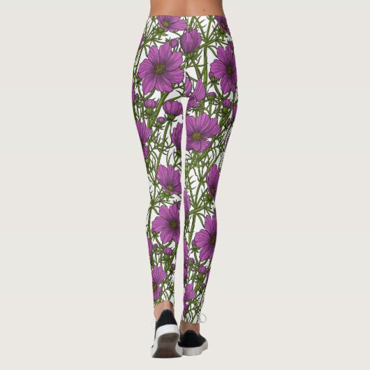 Violet kosmos bloemen leggings (Achterkant)