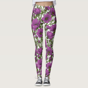 Violet kosmos bloemen leggings