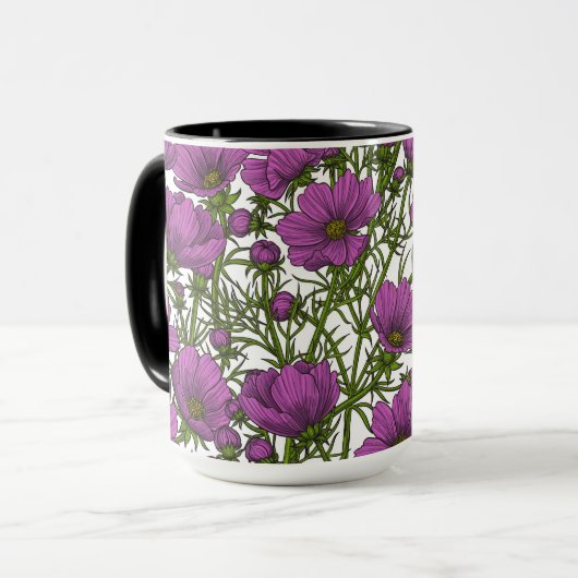 Violet kosmos bloemen mok (Voorkant links)