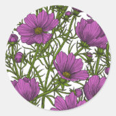Violet kosmos bloemen ronde sticker (Voorkant)