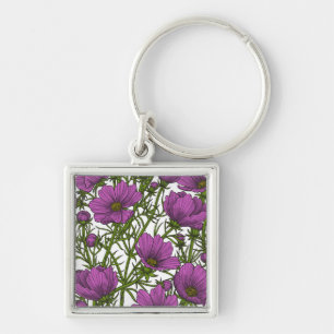 Violet kosmos bloemen sleutelhanger