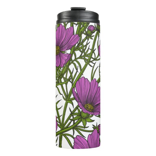 Violet kosmos bloemen thermosbeker (Voorkant)