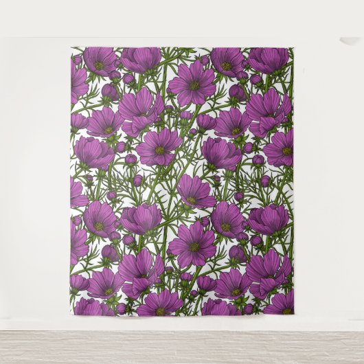 Violet kosmos bloemen wandkleed (Voorkant)