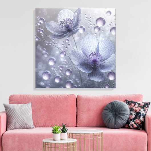 Violet Kosmos en Dew Drops Canvas Afdruk (Insitu (Woonkamer))