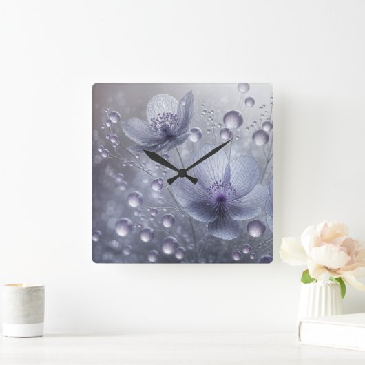 Violet Kosmos en Dew Drops Vierkante Klok (Huis)