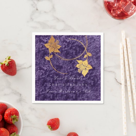 Violet krans goud bloemenfluweel bruids bruiloft servetten (Insitu)