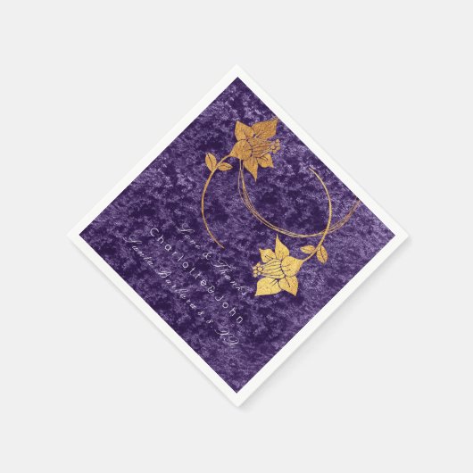 Violet krans goud bloemenfluweel bruids bruiloft servetten (Hoek)