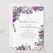 Violet, krottenwijk en blush Floral Eerste Heilige Kaart (Voorkant)