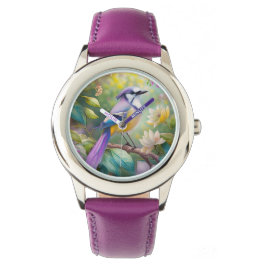 Violet Kuifjay Fantasie Vogel Horloge