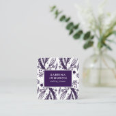 Violet laat bloemen poka dots patroon vierkante visitekaartje (Staand voorkant)