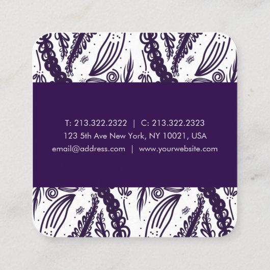 Violet laat bloemen poka dots patroon vierkante visitekaartje (Achterkant)