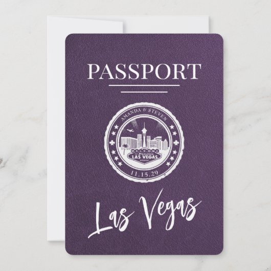 Violet Las Vegas Passport Wedding Kaart (Achterkant)