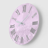 Violet Lavande Glitter Grey Metallic Roman Nummers Grote Klok (Hoek)