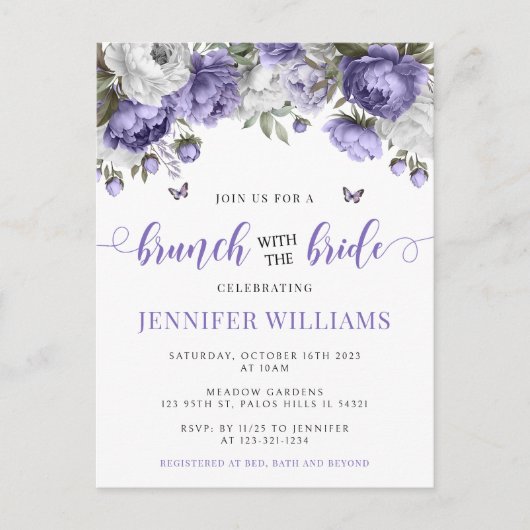 Violet lavendel bruids brunch douche briefkaart (Voorkant)
