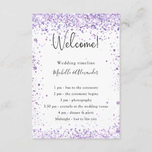 Violet lavendel bruiloft programma details (Voorkant)