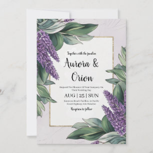 Violet lavendel en eucalyptus huwelijksuitnodiging kaart