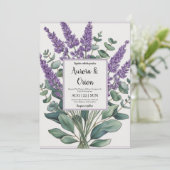 Violet lavendel en eucalyptus huwelijksuitnodiging kaart (Staand voorkant)