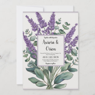Violet lavendel en eucalyptus huwelijksuitnodiging kaart