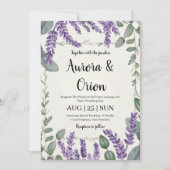 Violet lavendel en eucalyptus huwelijksuitnodiging kaart (Voorkant)