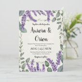 Violet lavendel en eucalyptus huwelijksuitnodiging kaart (Staand voorkant)