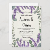 Violet lavendel en eucalyptus huwelijksuitnodiging kaart (Voorkant / Achterkant)