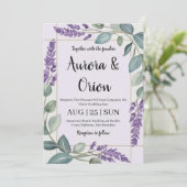 Violet lavendel en eucalyptus huwelijksuitnodiging kaart (Staand voorkant)