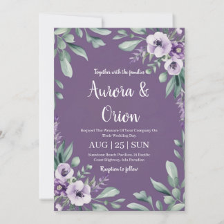 Violet lavendel en eucalyptus huwelijksuitnodiging kaart