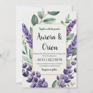 Violet lavendel en eucalyptus huwelijksuitnodiging kaart
