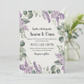 Violet lavendel en eucalyptus huwelijksuitnodiging kaart (Staand voorkant)