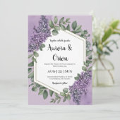 Violet lavendel en eucalyptus huwelijksuitnodiging kaart (Staand voorkant)