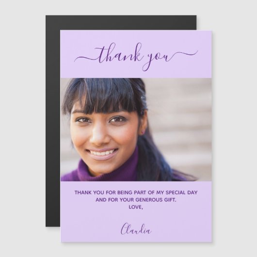 Violet lavendel fotoscript dank u magneet (Voorkant / Achterkant)