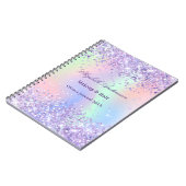 Violet lavendel holografische naam bedrijf notitieboek (Linkerzijde)