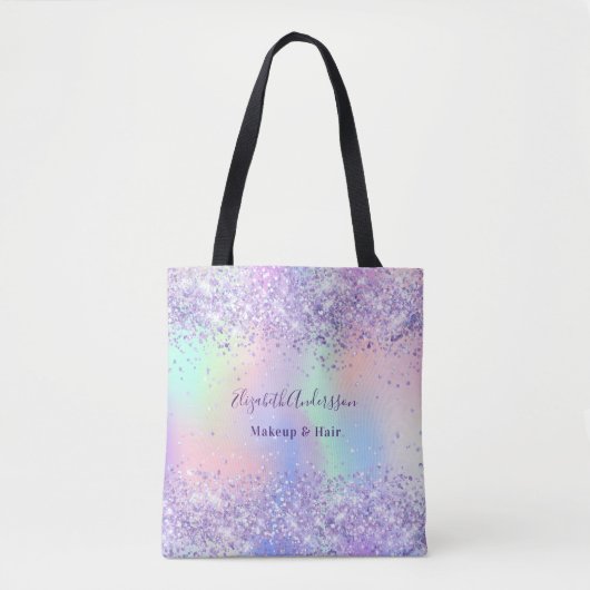 Violet lavendel holografische naam bedrijf tote bag (Voorkant)