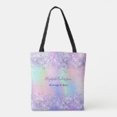 Violet lavendel holografische naam bedrijf tote bag (Achterkant)