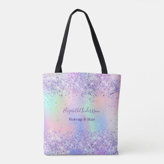 Violet lavendel holografische naam bedrijf tote bag (Achterkant)