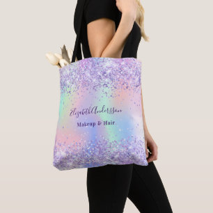 Violet lavendel holografische naam bedrijf tote bag
