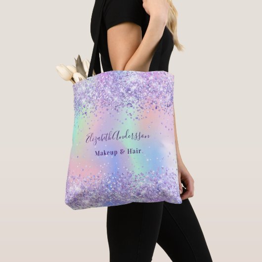 Violet lavendel holografische naam bedrijf tote bag (Dichtbij)