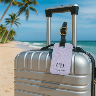Violet lavendel leer monogram naam bagagelabel