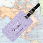 Violet lavendel leer monogram naam bagagelabel<br><div class="desc">Violet,  lavendelkleurige faux lederen print als achtergrond. Personaliseer en voeg uw voornaam monogram letters en volledige naam op de voorkant. Uw contactgegevens op de achterkant. Paarse en witte tekst.</div>