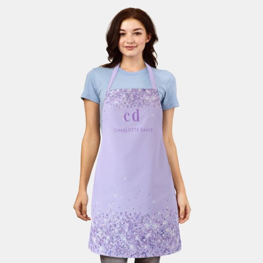 Violet lavendel monogram initialen schort (Gedragen)
